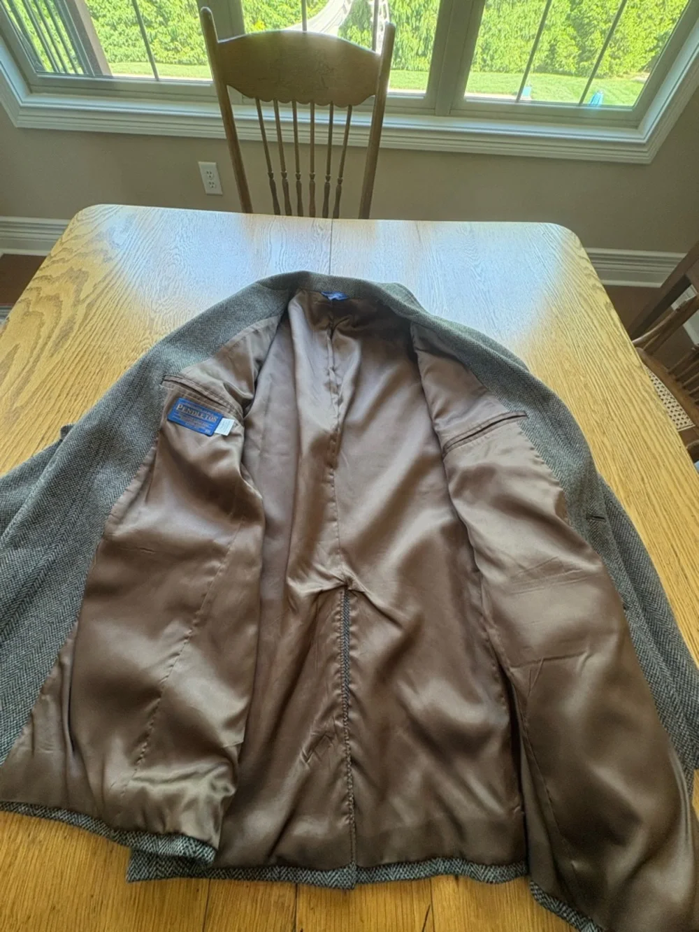 Pendleton Blazer Mens Vintage 44 Tan Brown Tweed Wool Sport Coat REaD Holes